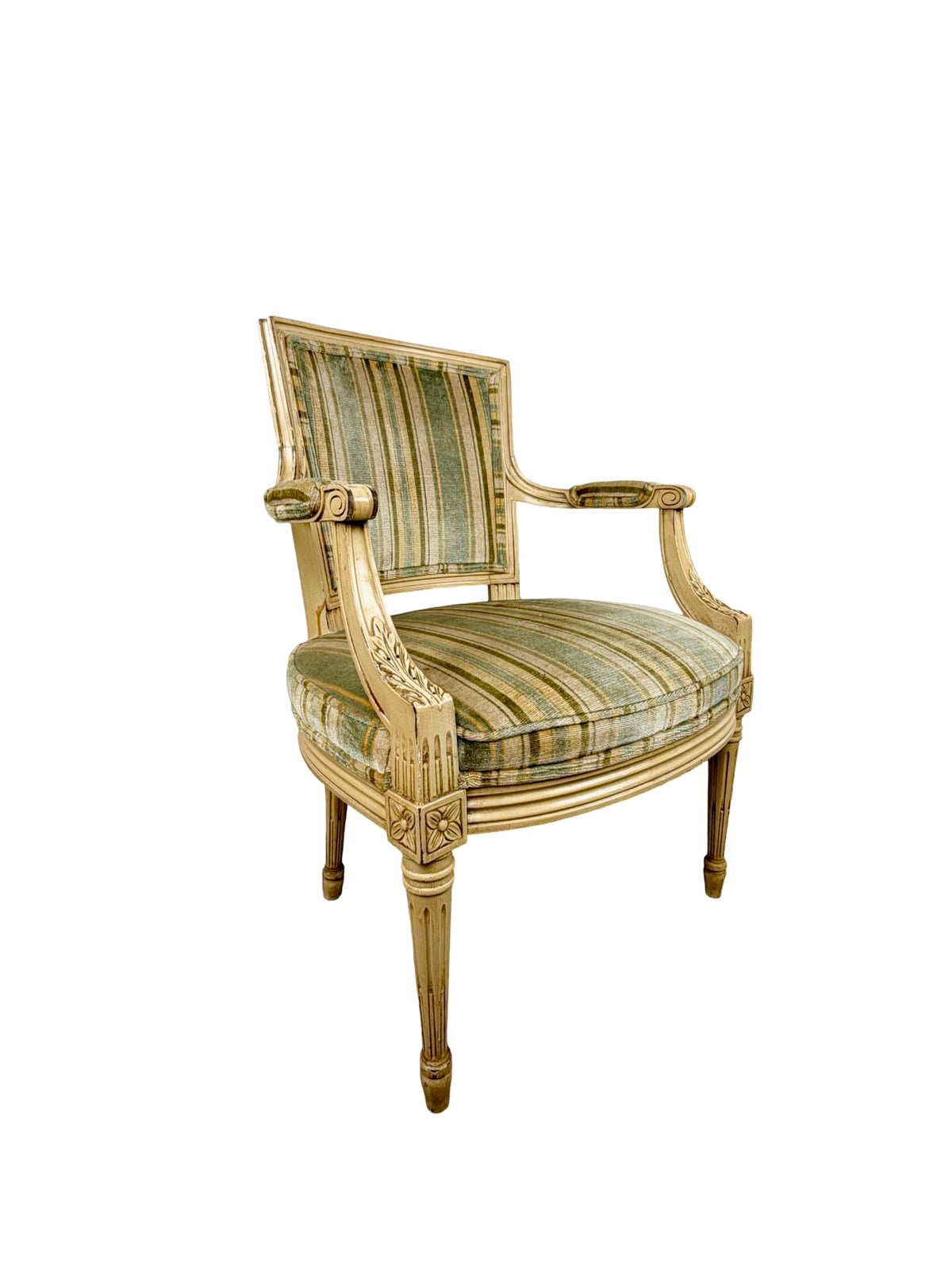 Vintage Neoclassical X-Back Side Chair with Striped Upholstered Seat