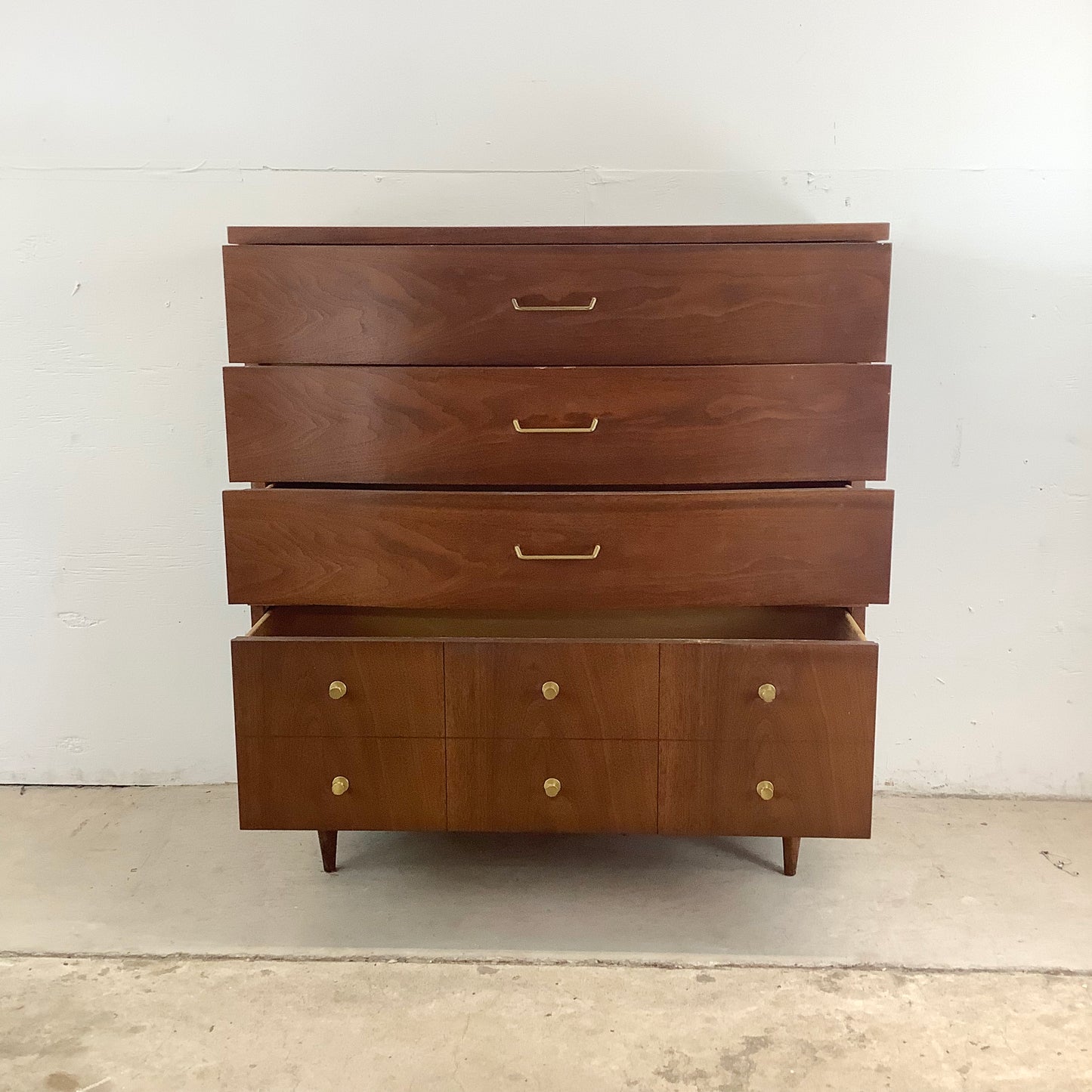 Mid-Century Walnut Highboy Dresser by Bassett Furniture