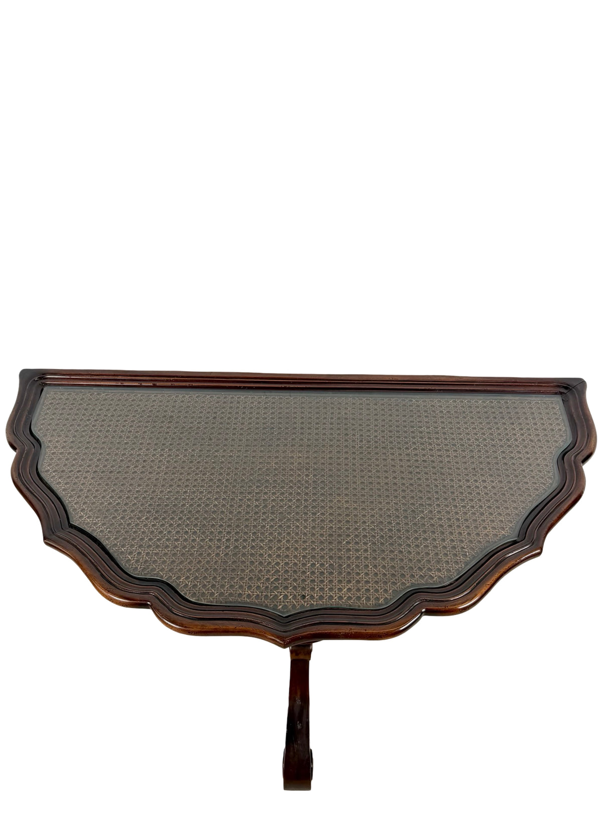Vintage Southampton Demilune Wall Console Table Cane Glass Top