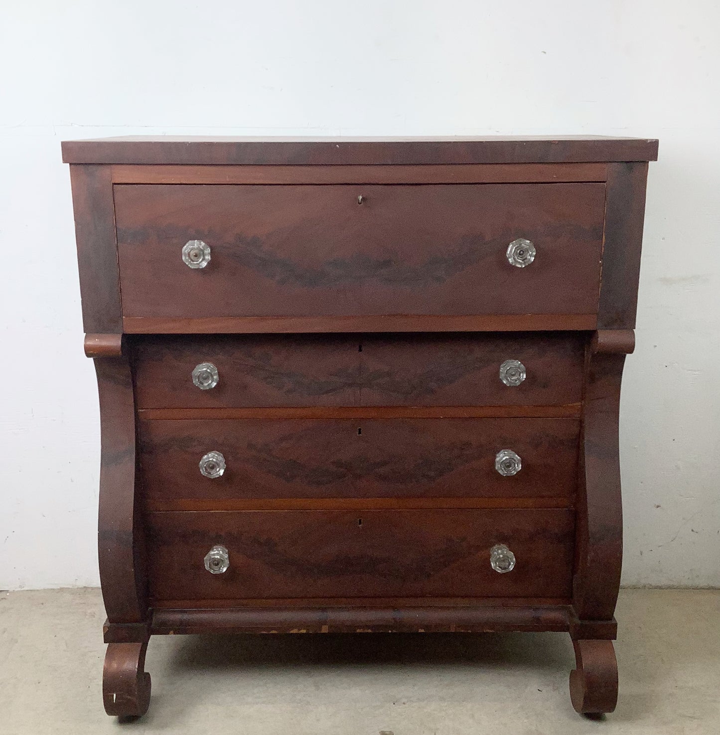 19th Century American Empire Flame Mahogany Four-Drawer Chest