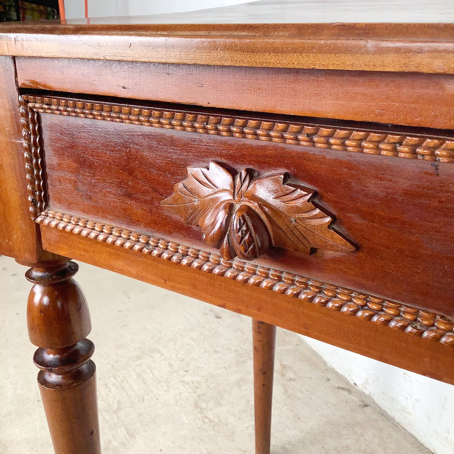 19th Century French Provincial Hand-Carved Walnut Side Table