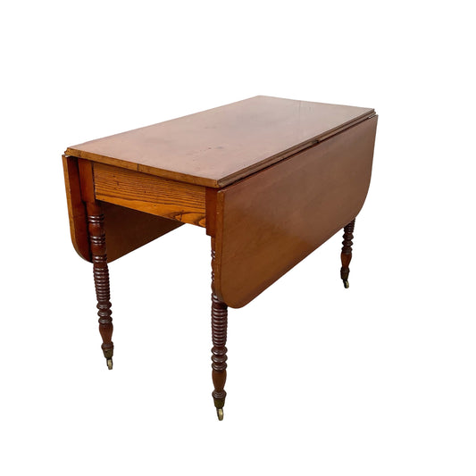 Antique American Drop-Leaf Table | Victorian Spool-Turned Legs | Original Brass Casters | Hardwood Top