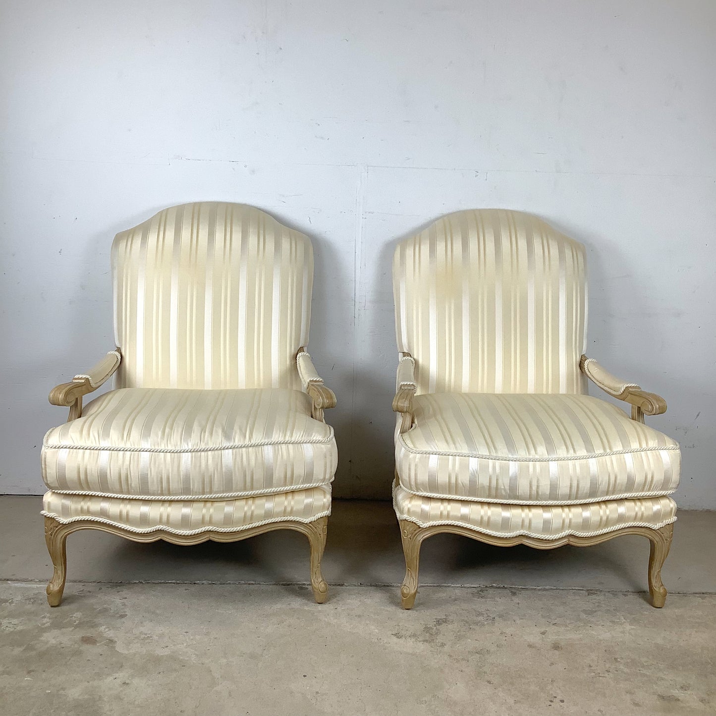 Vintage Pair of Louis XV–Style Bergère Chairs with Curved Frames