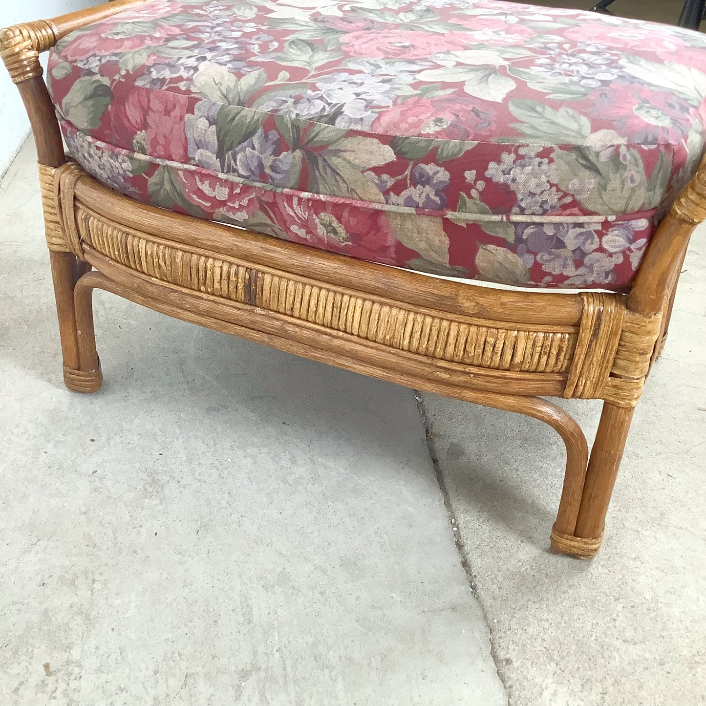 Ficks Reed Style Rattan Lounge Chair and Ottoman | Arched Diamond Lattice Back