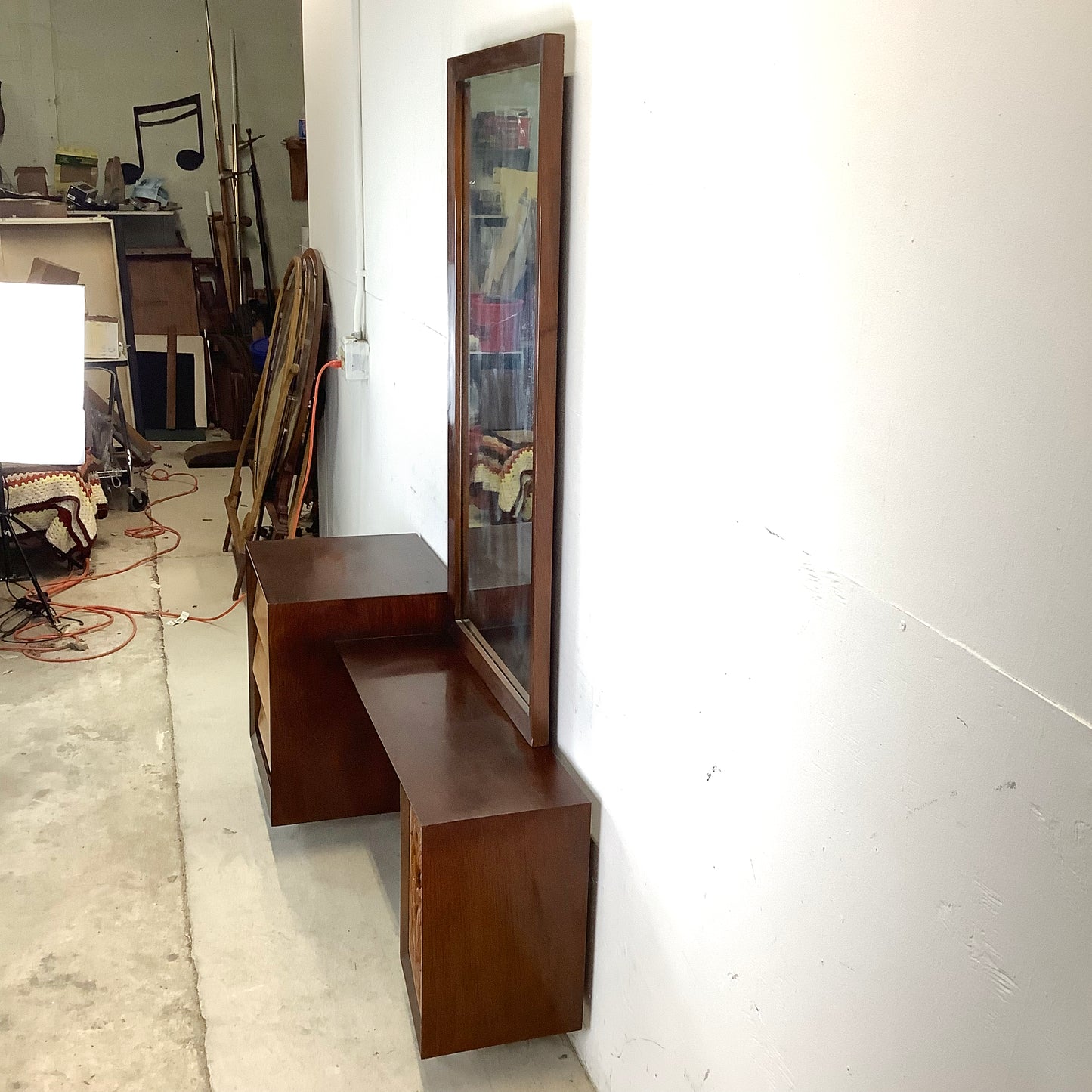 Mid-Century Vanity & Mirror With Stool