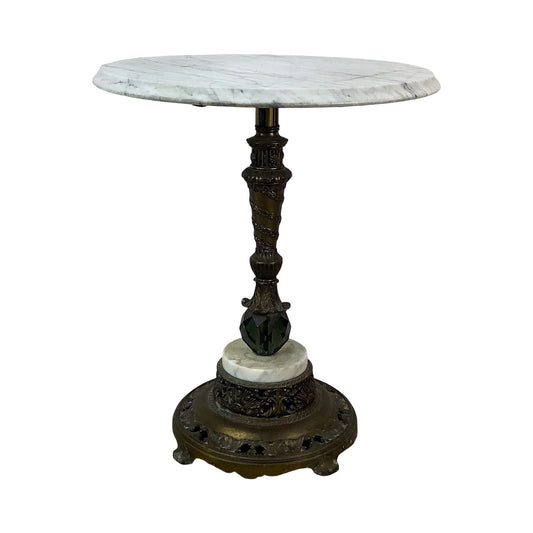Vintage Regency Marble Pedestal Table With Gilded Base