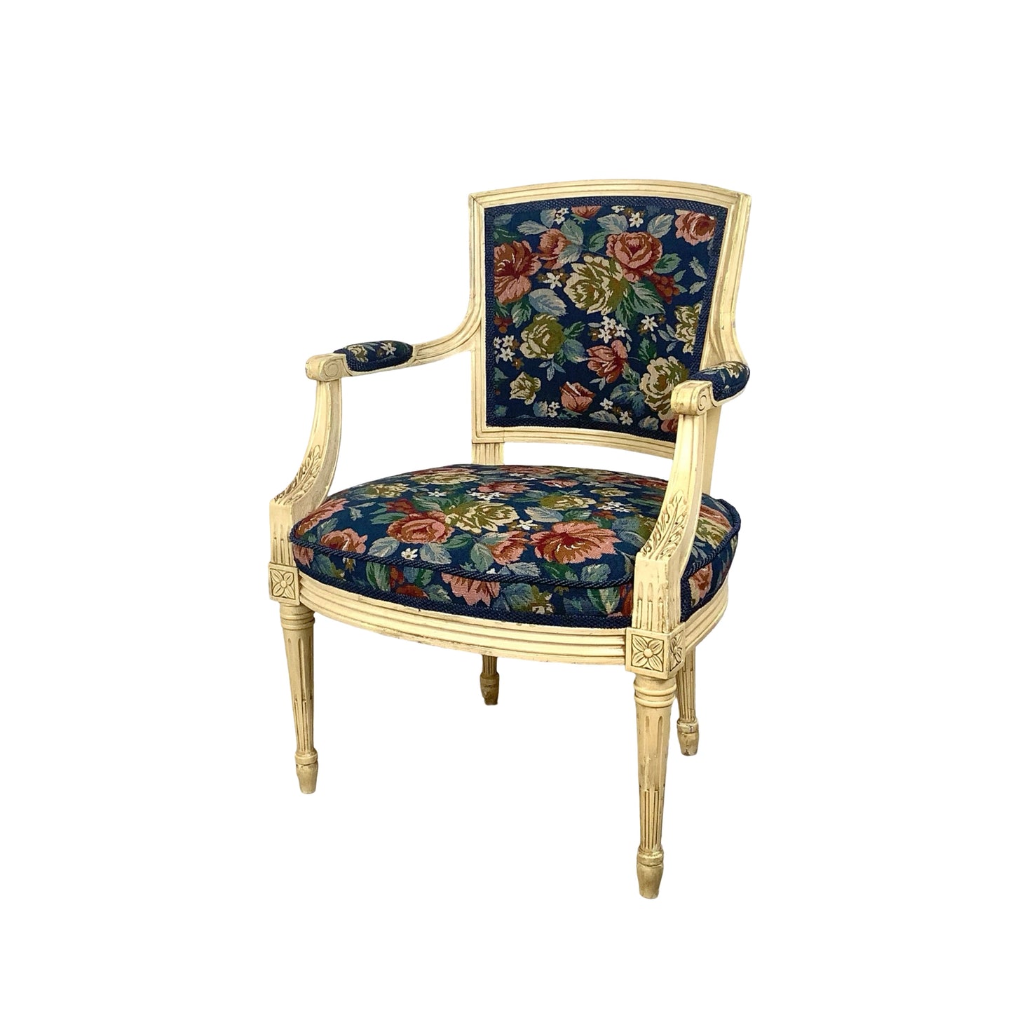 Vintage Louis XVI Style Painted Fauteuil | French Provincial Armchair  This painted fauteuil captures the timeless elegance of