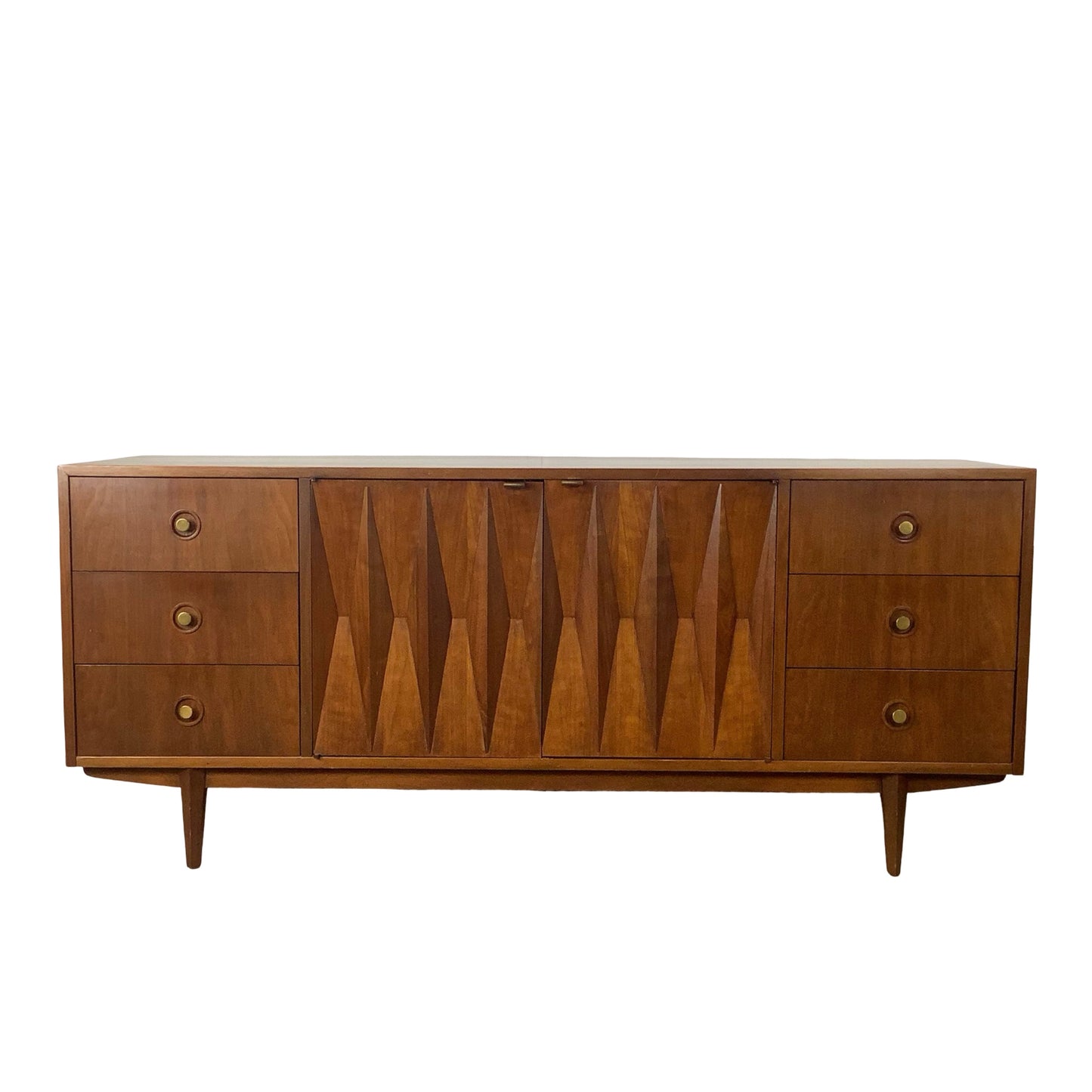 Merton Gershun for American of Martinsville "Harlequin" Walnut Mid-Century Modern Triple Dresser