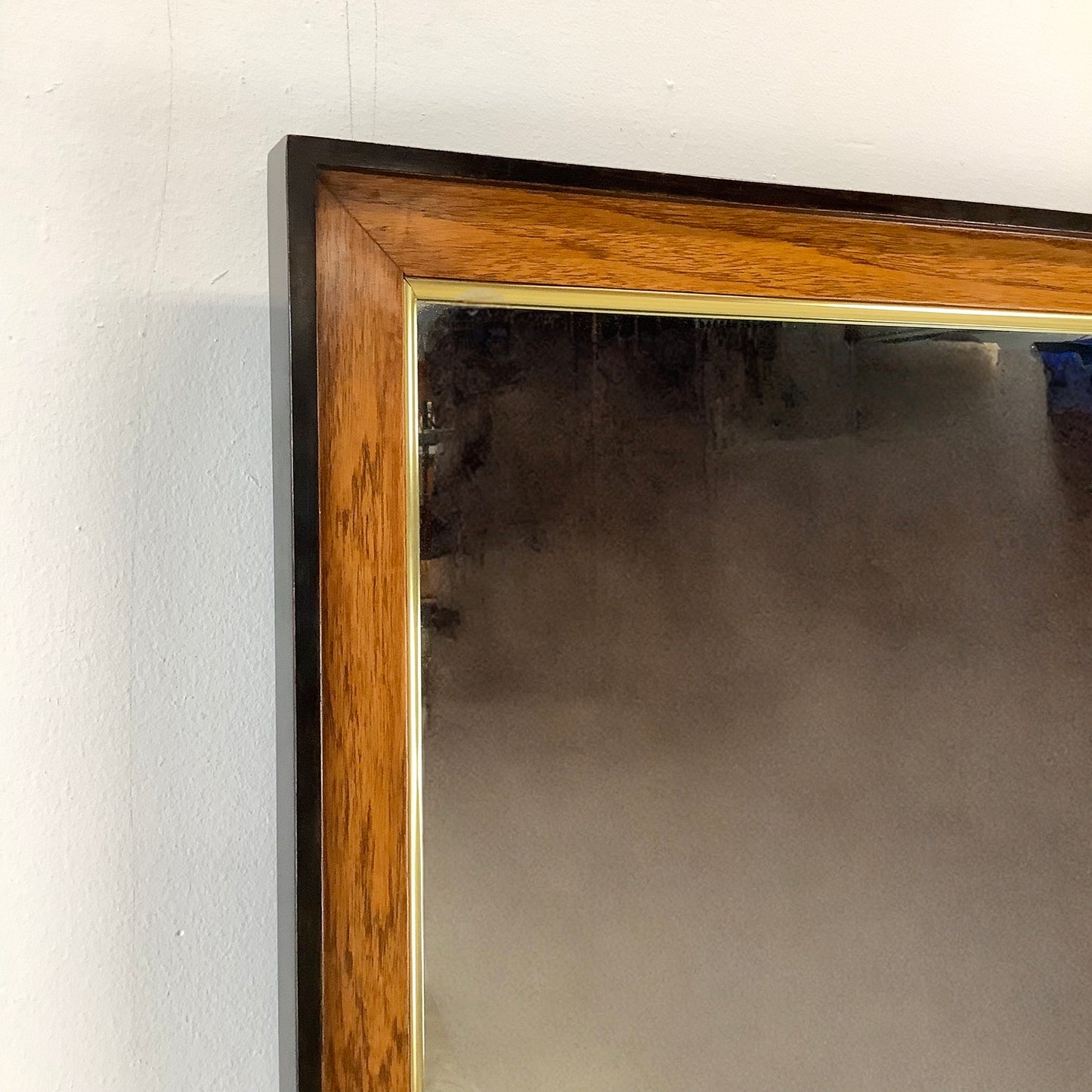 Drexel Heritage Attributed Burl Wood and Brass Wall Mirror