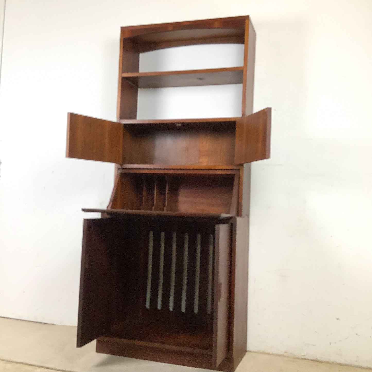 Vintage Mid-Century Modern Walnut Secretary Bookcase | Drop-Front Desk | c. 1960s