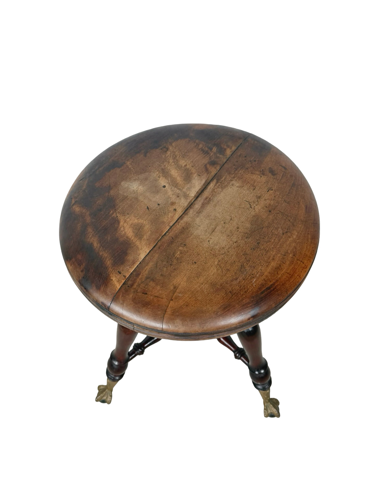 Antique Adjustable Piano Stool with Glass Ball-and-Claw Feet