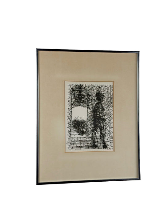 Jean Carzou Original Lithograph — Framed Modernist Figure by a Window