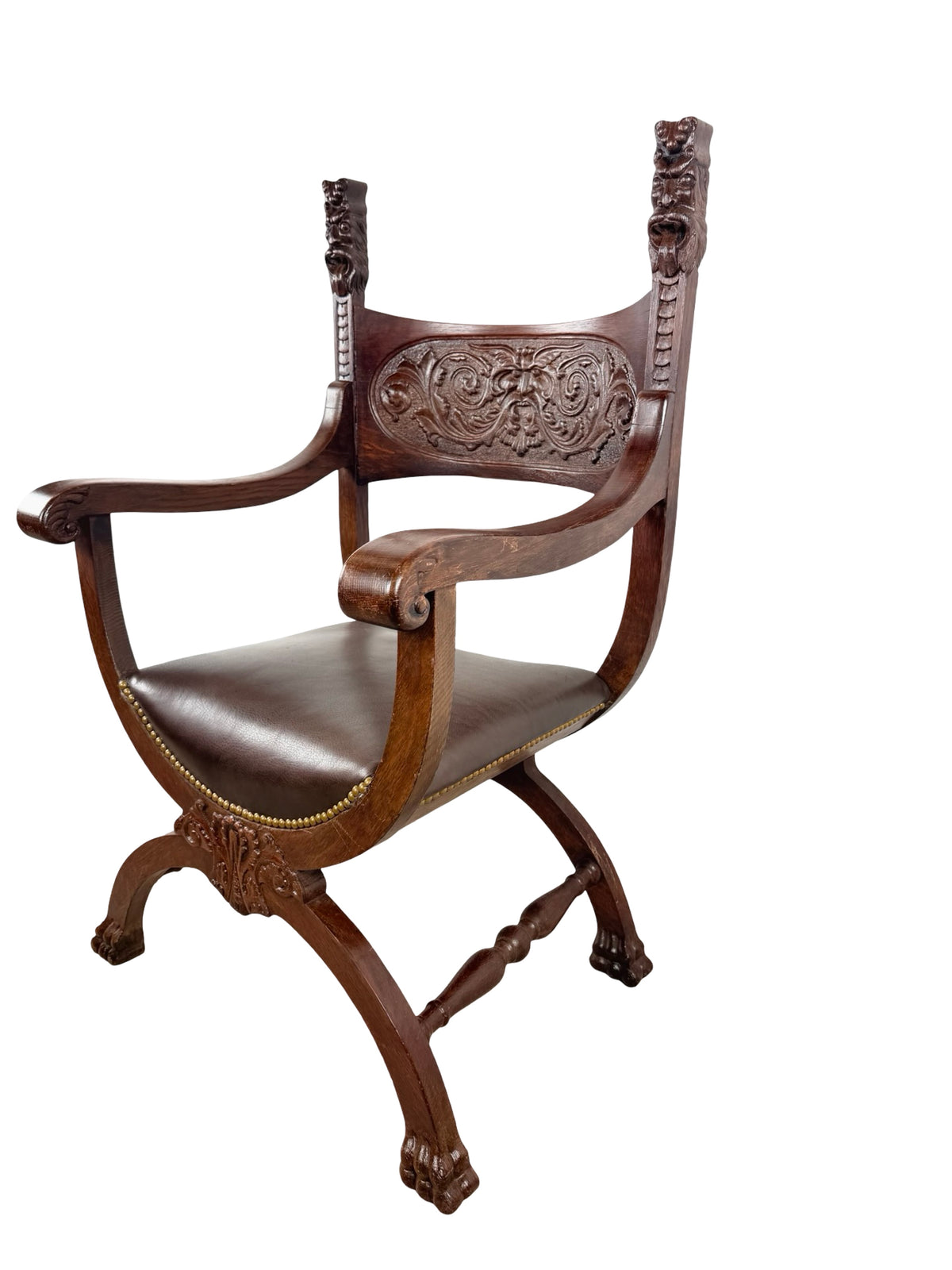Vintage Renaissance Revival Savonarola X-Frame Accent Chair