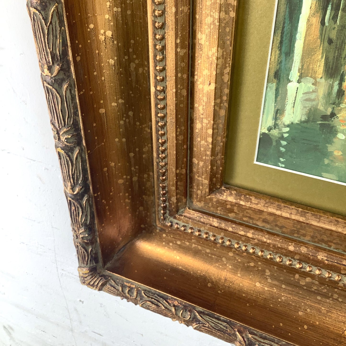 European Grand Tour Canal Scene, Decorative Print in Carved Gilt Frame