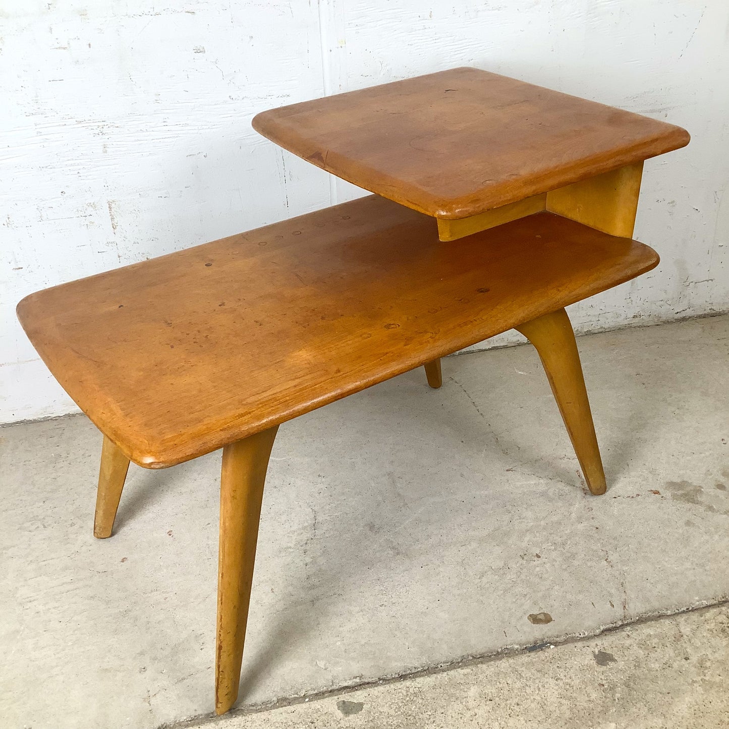 Vintage Heywood-Wakefield Birch Step End Table | Mid-Century Modern Two-Tier Side Table