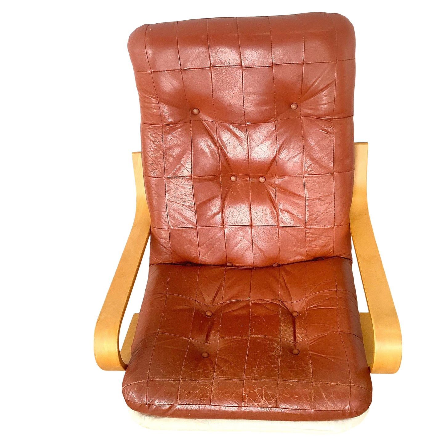 Mid-Century Modern Style Tufted Swivel Lounge Chair - Cognac & Bentwood
