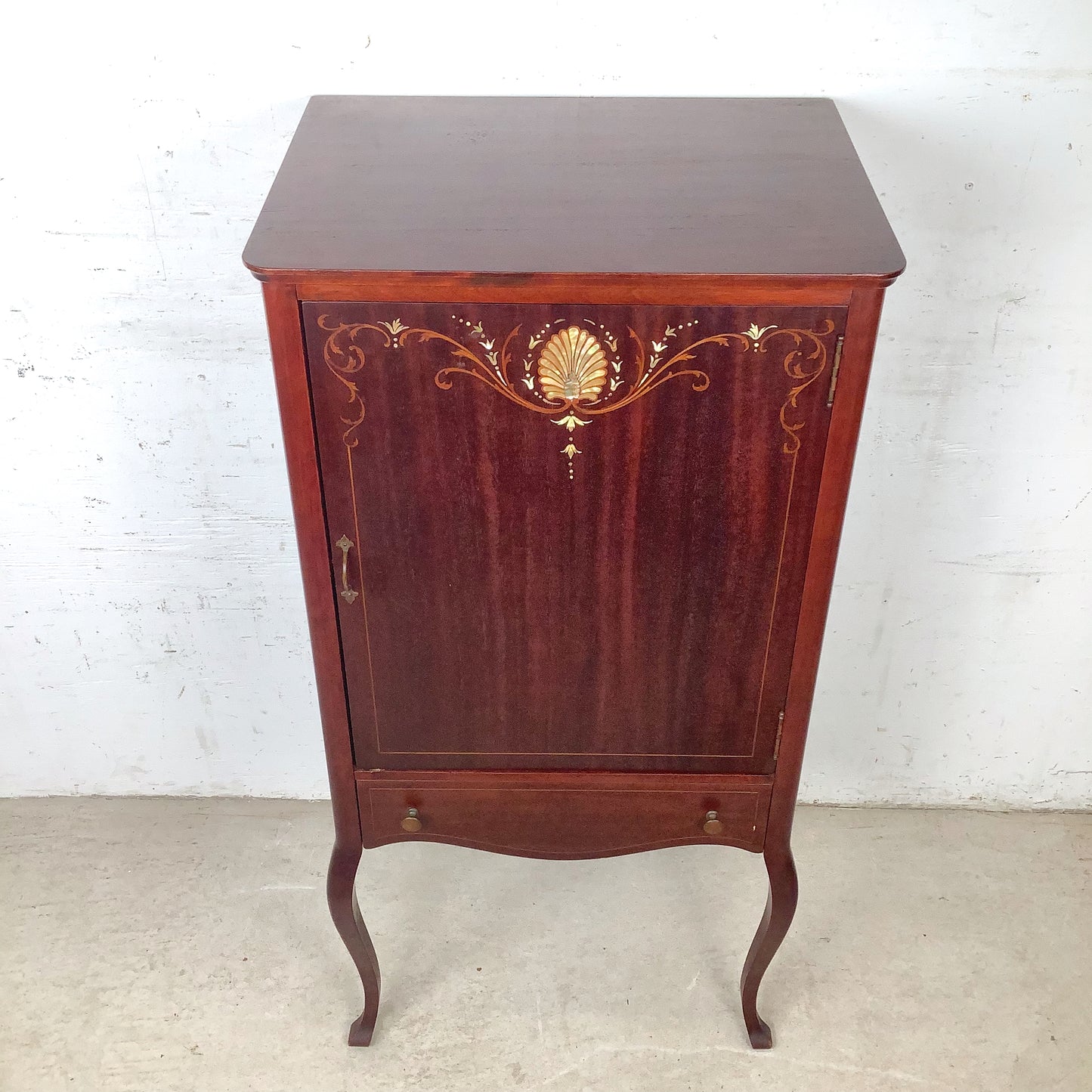 Edwardian Style Mahogany Music Cabinet | Marquetry Inlay | Cabriole Legs | 20th Century