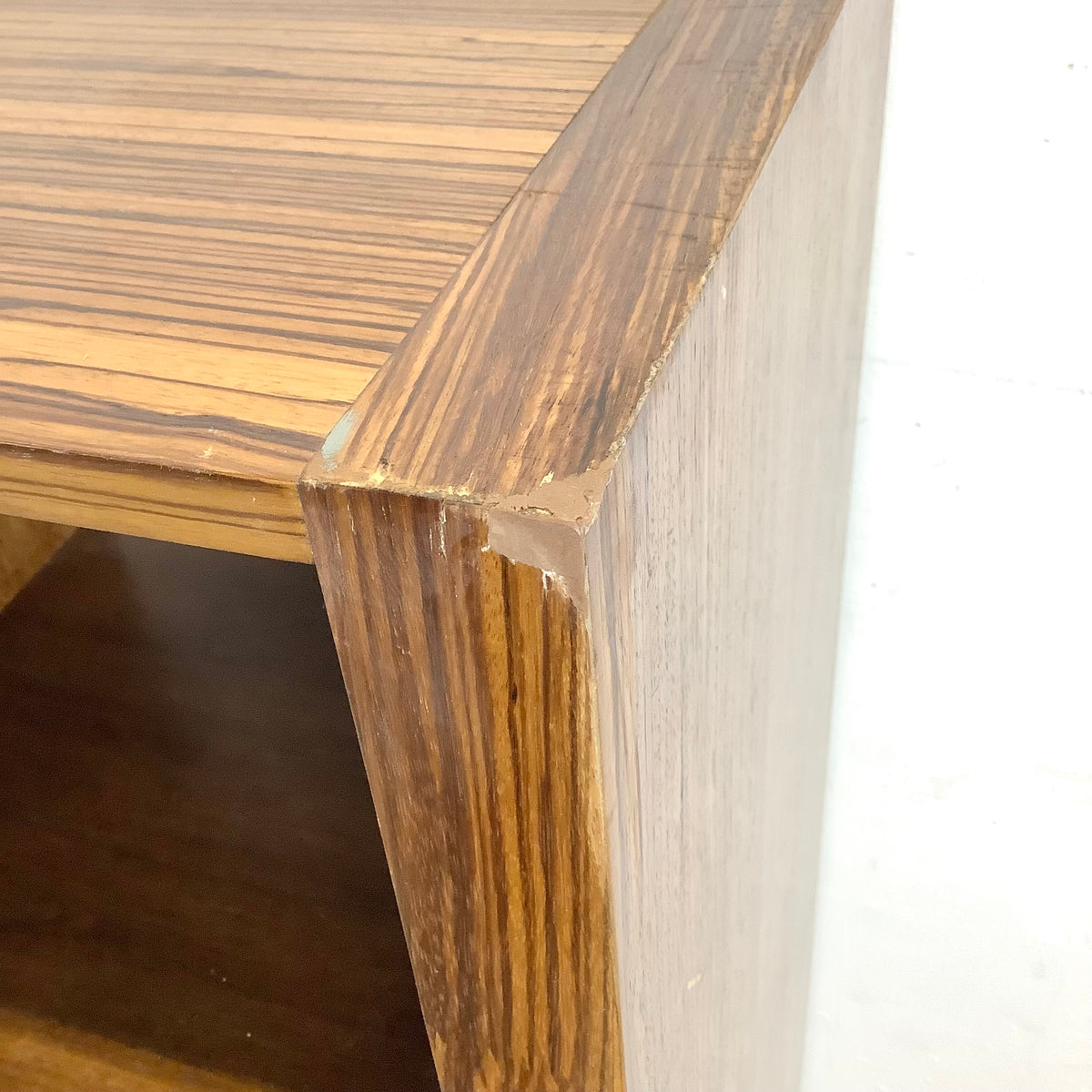 Modern Zebrawood Cube Shelf with Chrome Sled Base