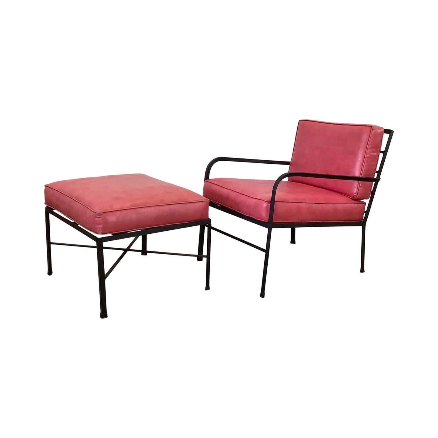 MCM Wrought Iron Patio Chair with Ottoman