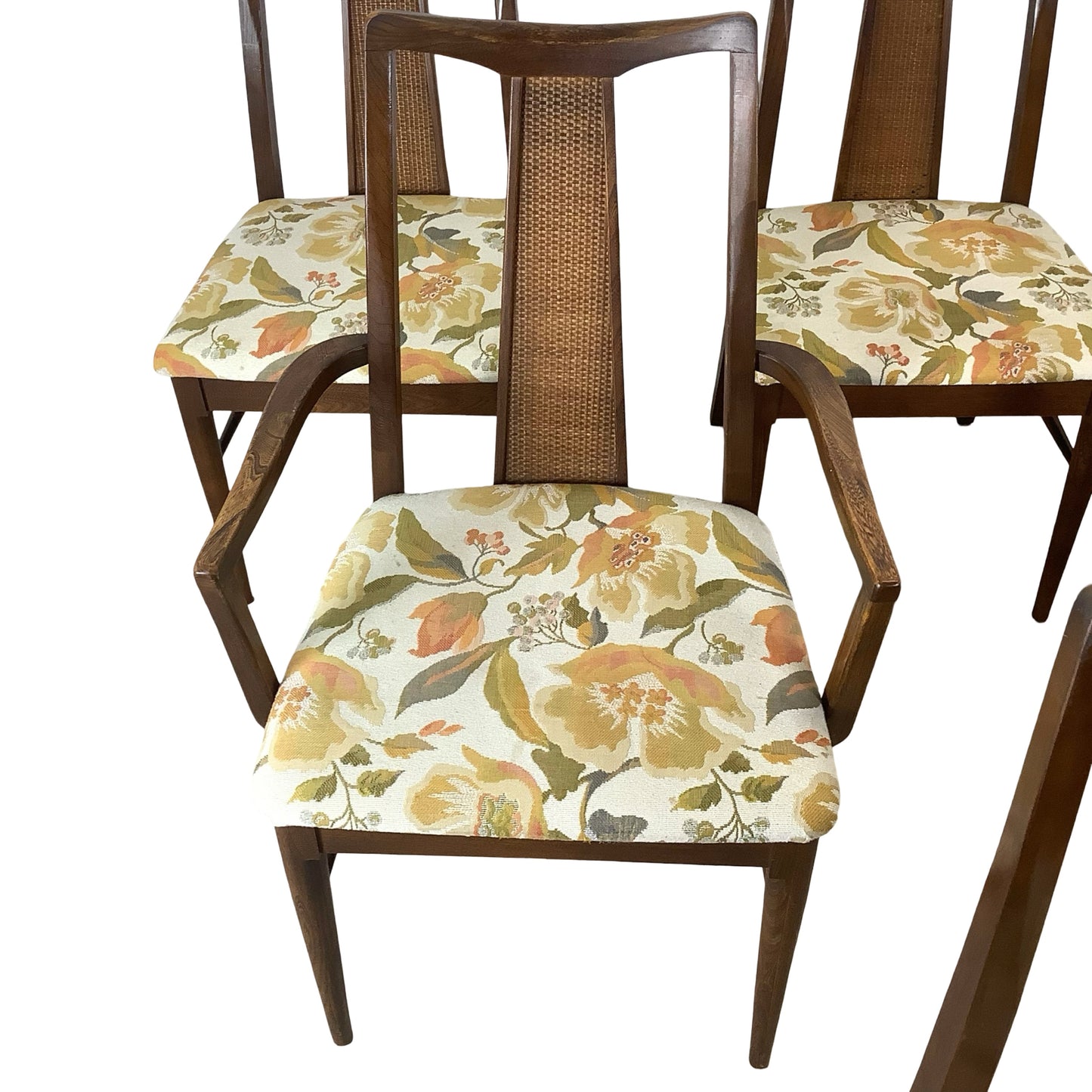 Vintage Mid-Century Modern Walnut & Cane Dining Chairs - Set of 6