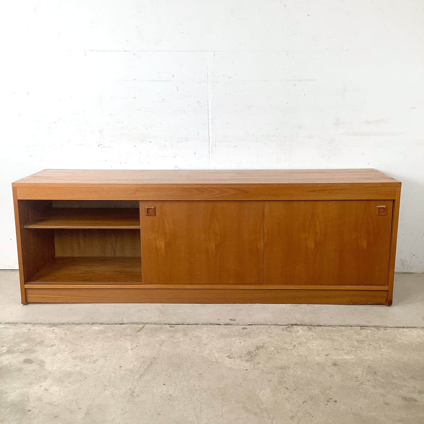 Vintage Scandinavian Modern Teak Credenza & Media Cabinet with Sliding Doors