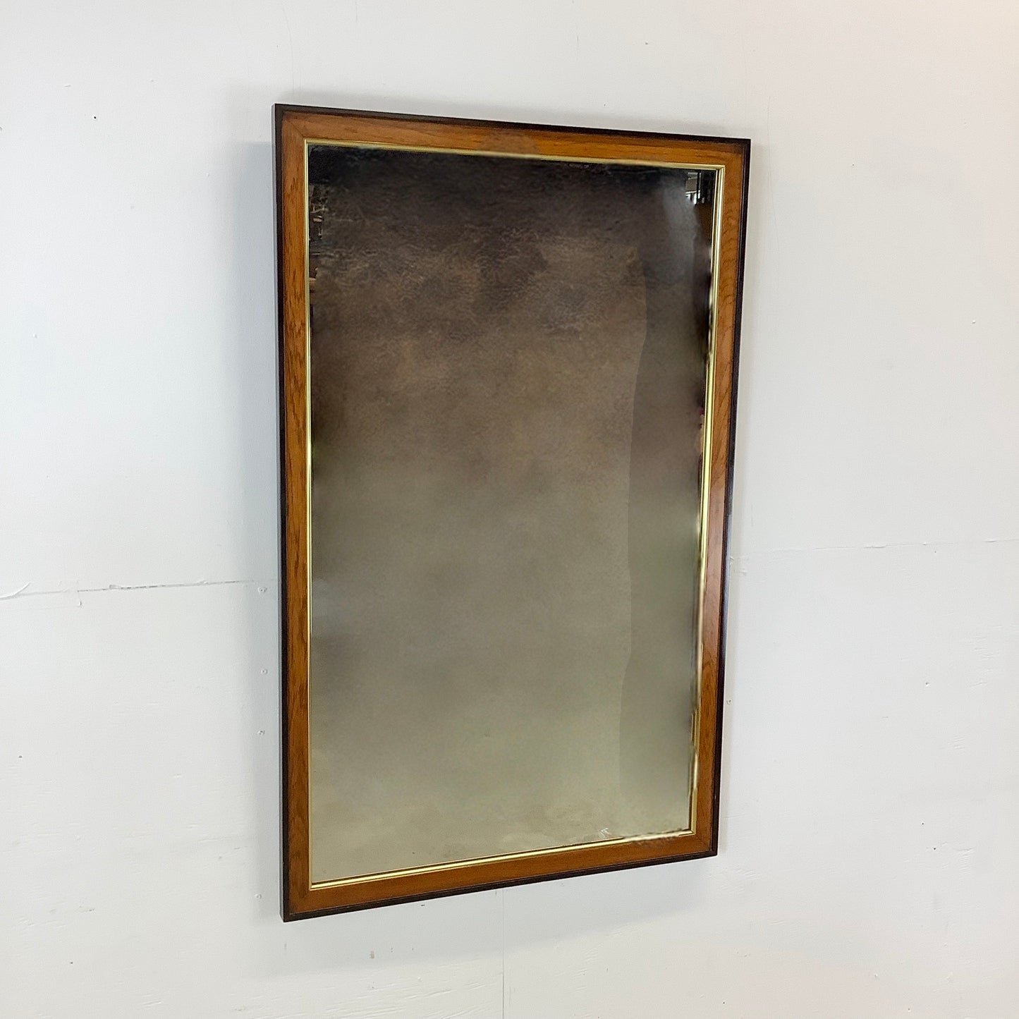 Drexel Heritage Attributed Burl Wood and Brass Wall Mirror