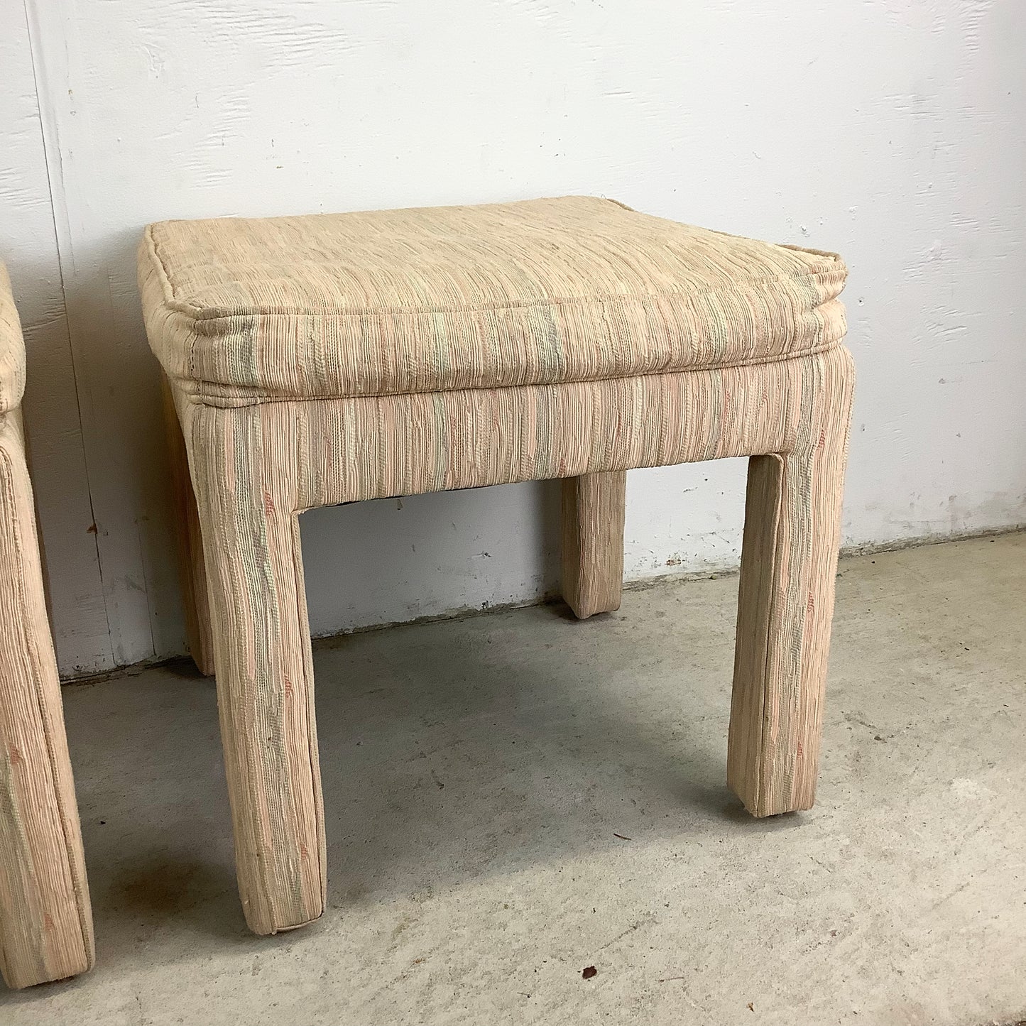Vintage Karl Springer–Style Upholstered Stools- pair