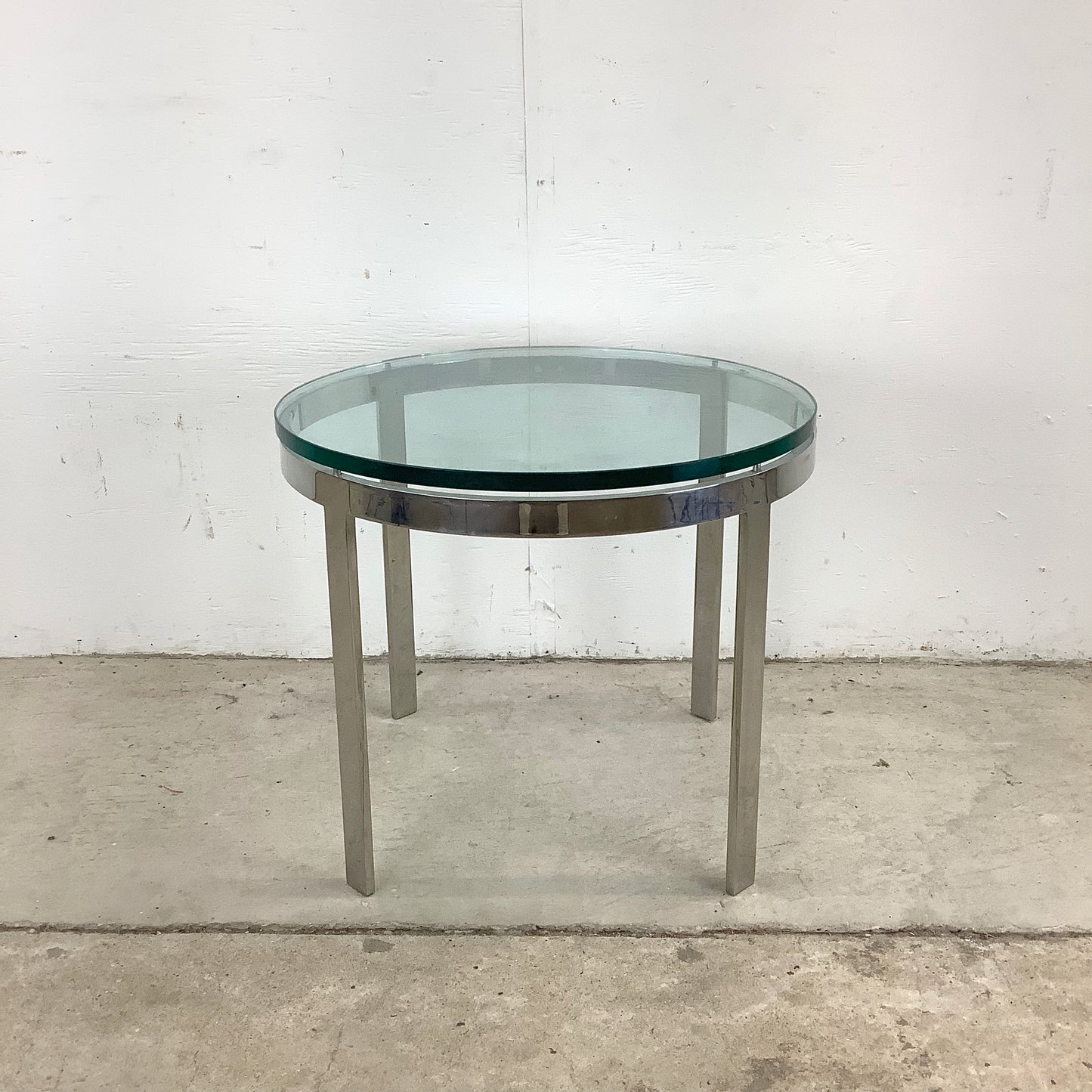 Vintage Circular Glass Top End Table with Polished Chrome Base