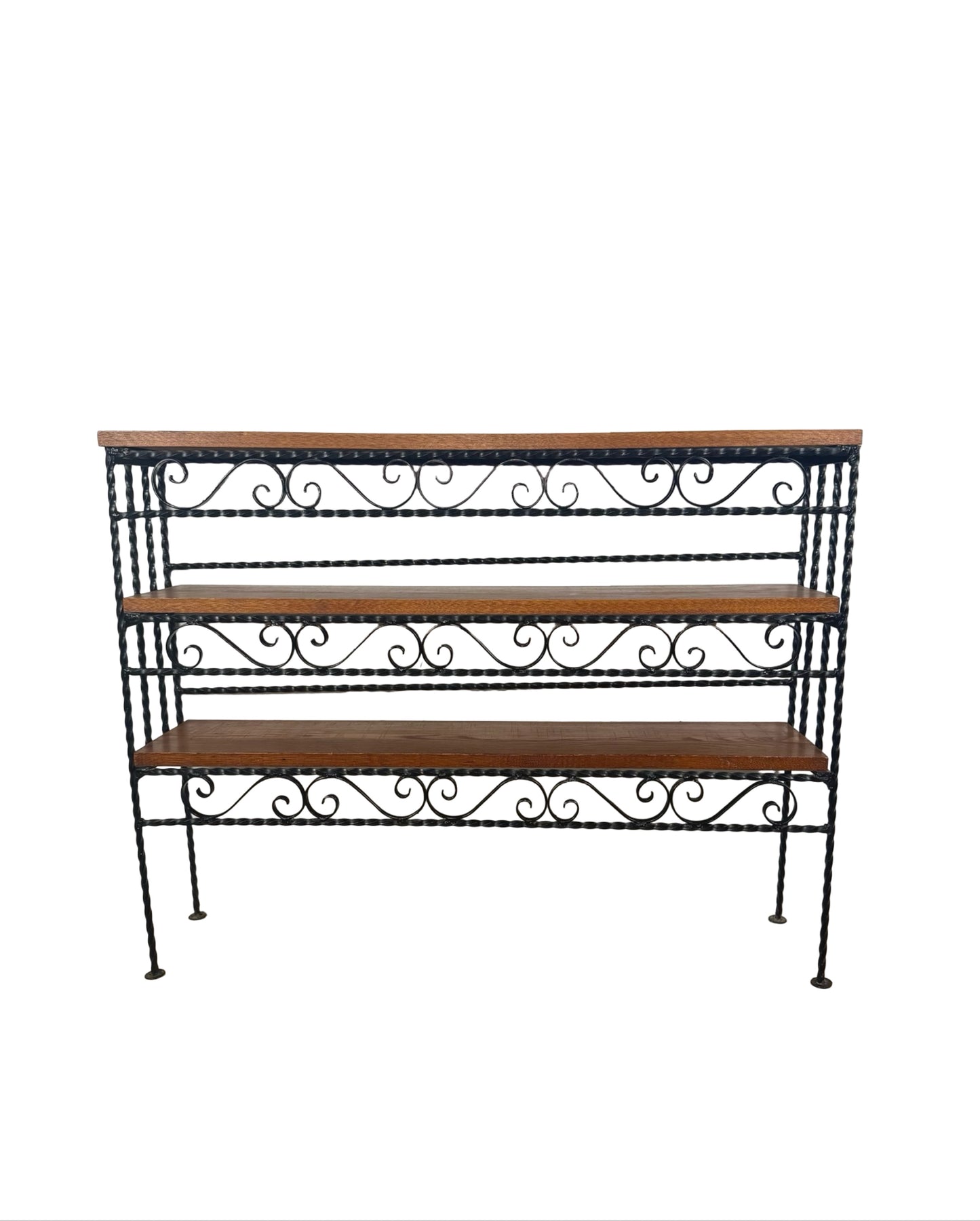 Vintage Handmade Wrought Iron Scroll Shelf — Spanish Revival Style