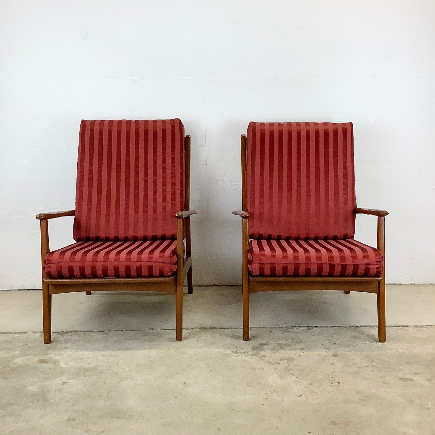 Pair Mid-Century Walnut Frame Lounge Chairs