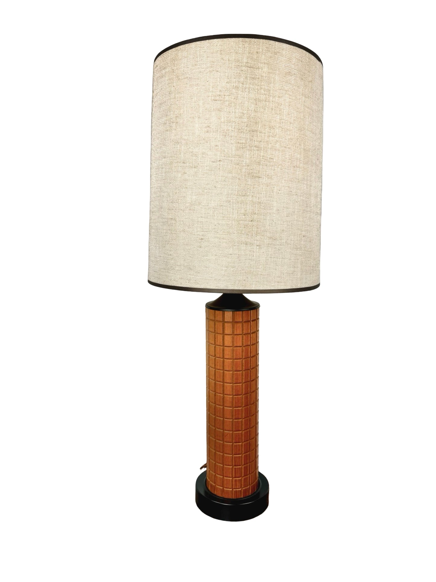 Vintage Mid-Century Modern Geometric Table Lamp with Grid Column Base