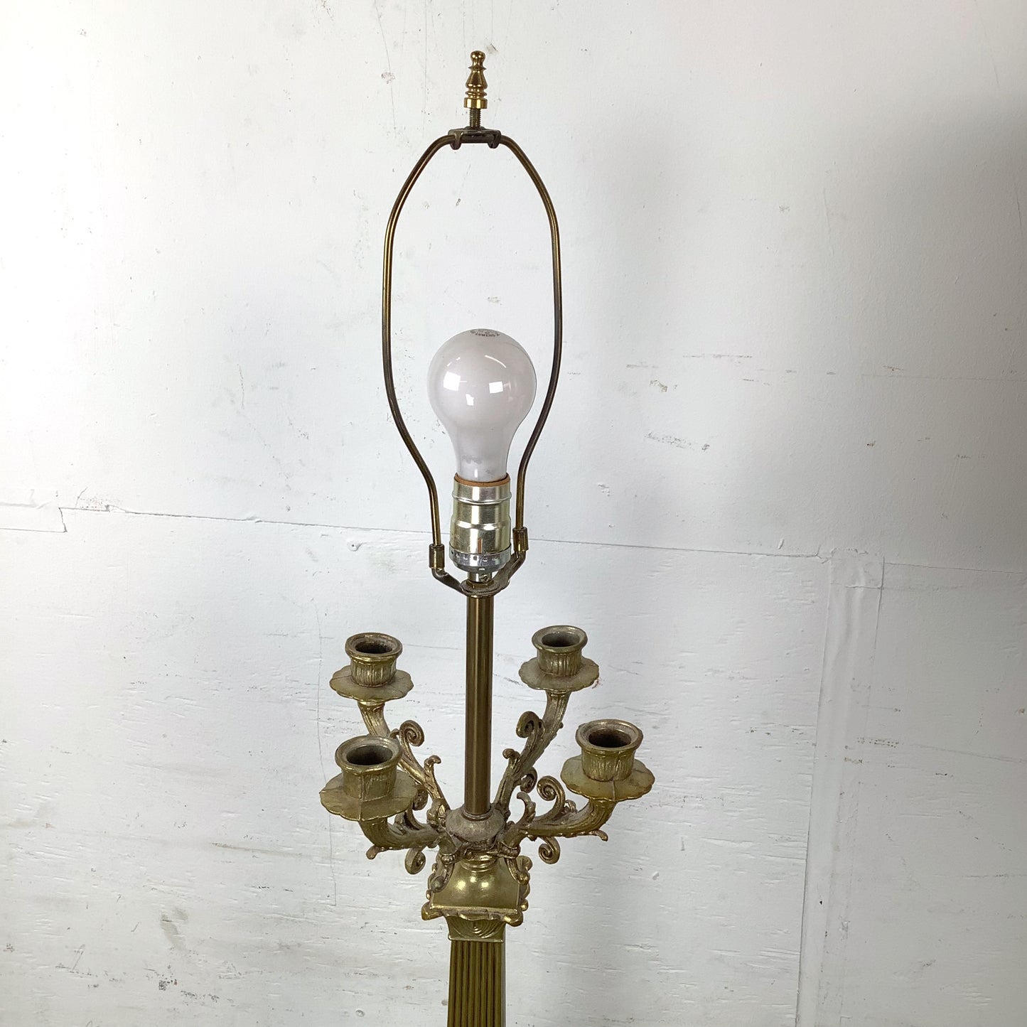 Pair of Neoclassical Brass Table Lamps with Fluted Columns and Ornate Candelabra Tops