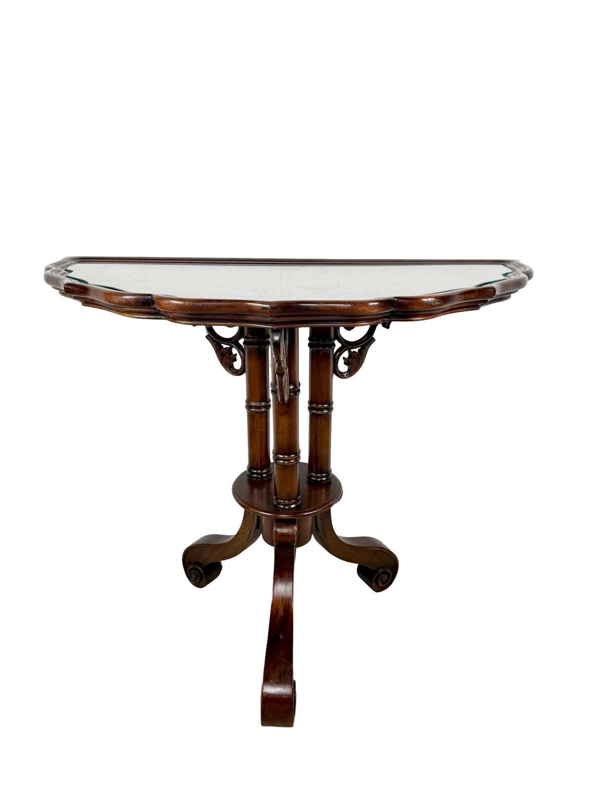 Vintage Southampton Demilune Wall Console Table Cane Glass Top