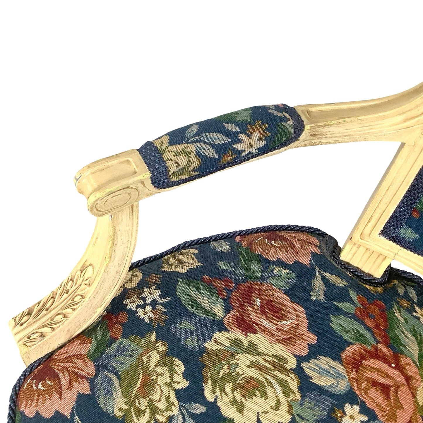 Vintage Louis XVI Style Painted Fauteuil | French Provincial Armchair  This painted fauteuil captures the timeless elegance of