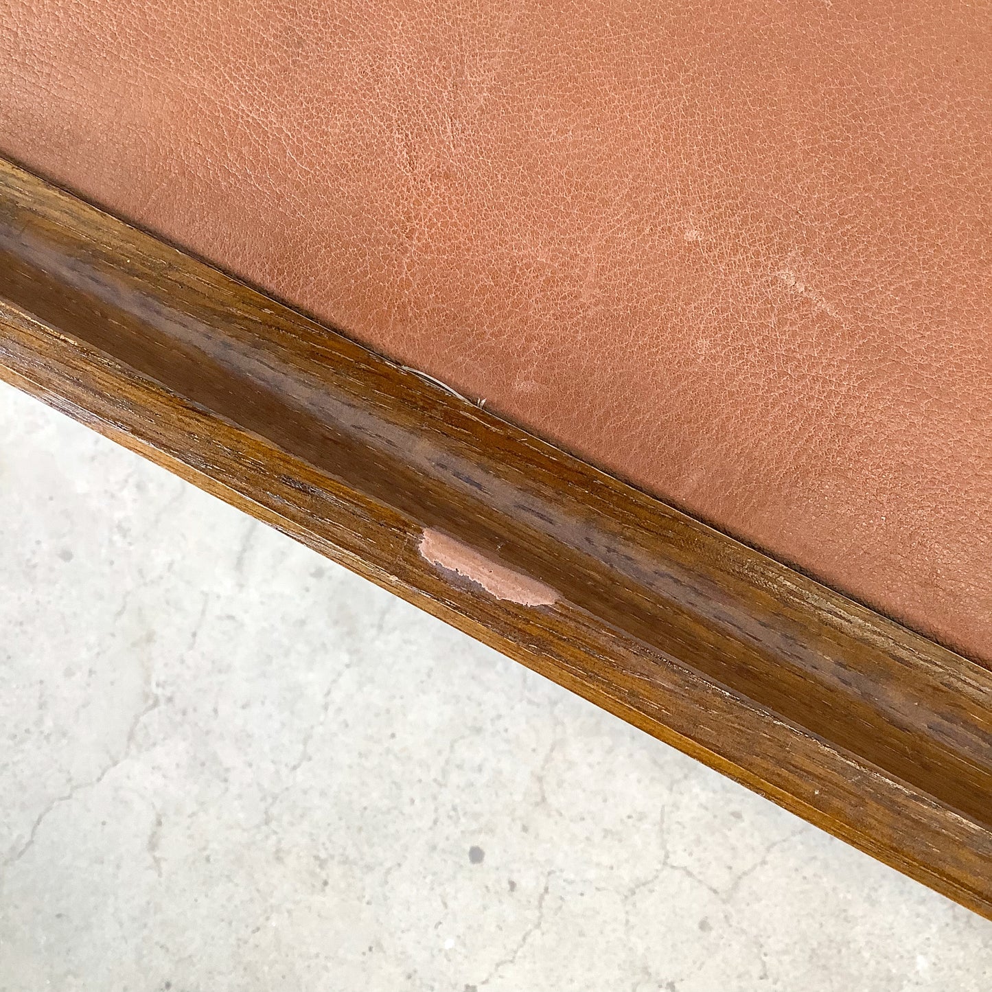 Vintage Studio-Made Square End Table, Leather Top, Architectural Trestle Base, Mid-Century
