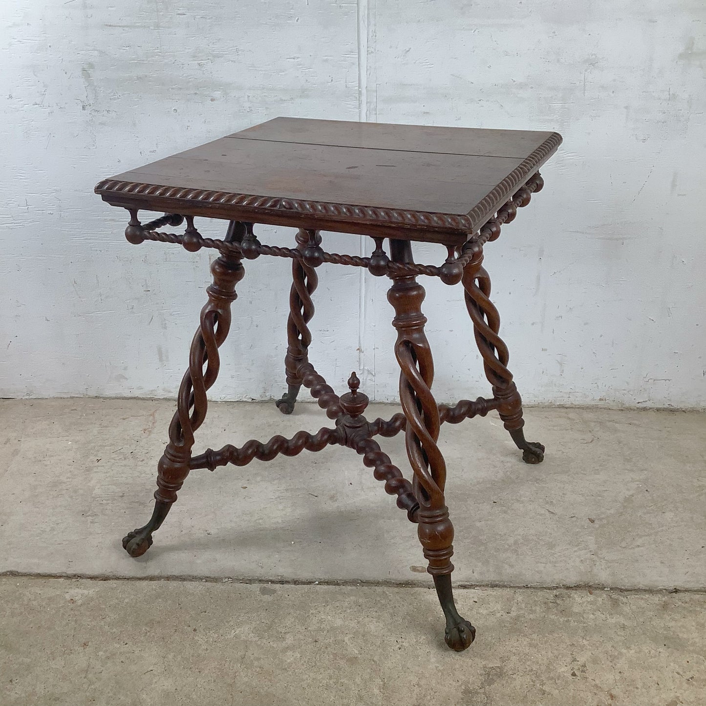 Antique Wood Table with Ball and Claw Feet