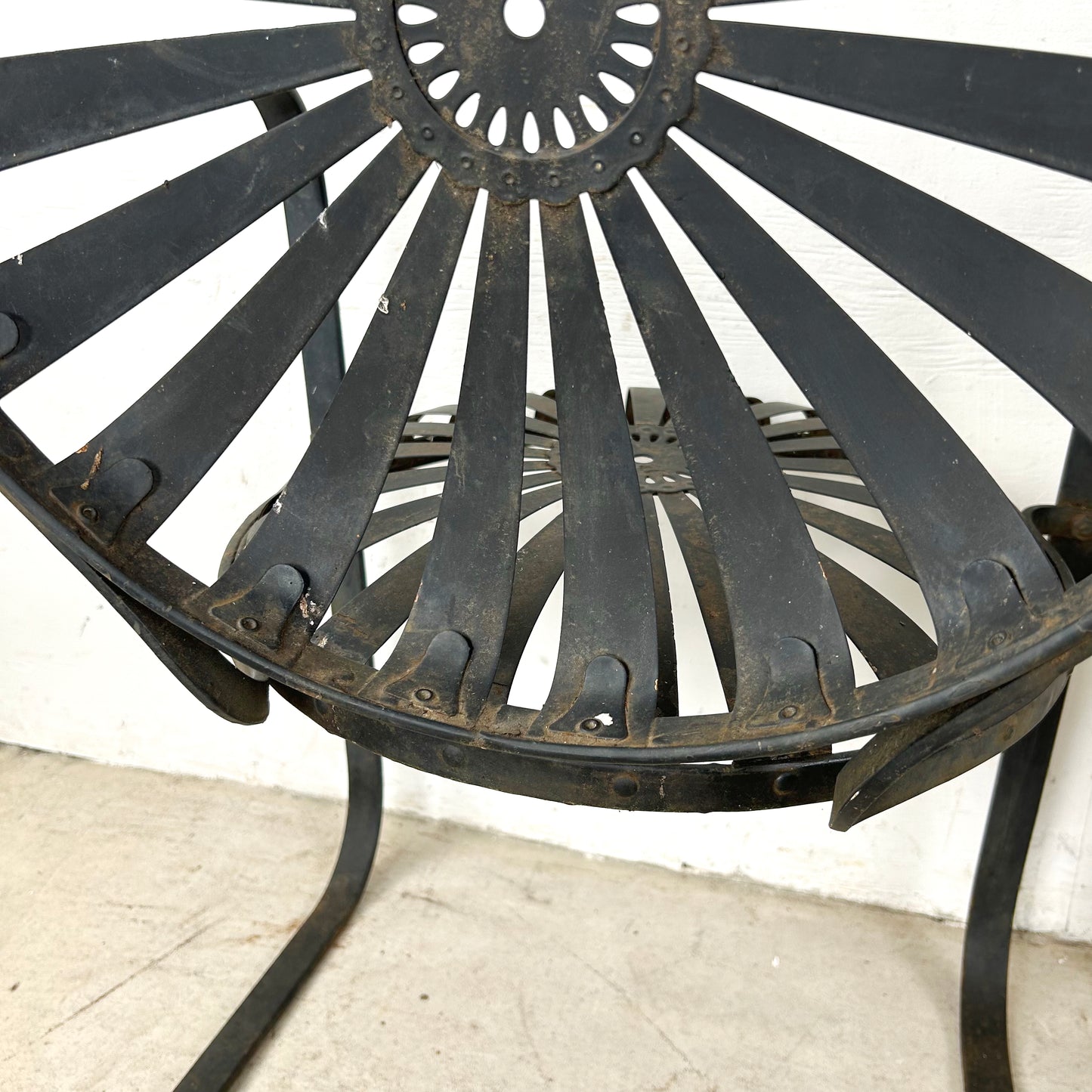 Pair of Vintage Black Cantilever Patio Chairs – French Modern Style Attributed to François Carré