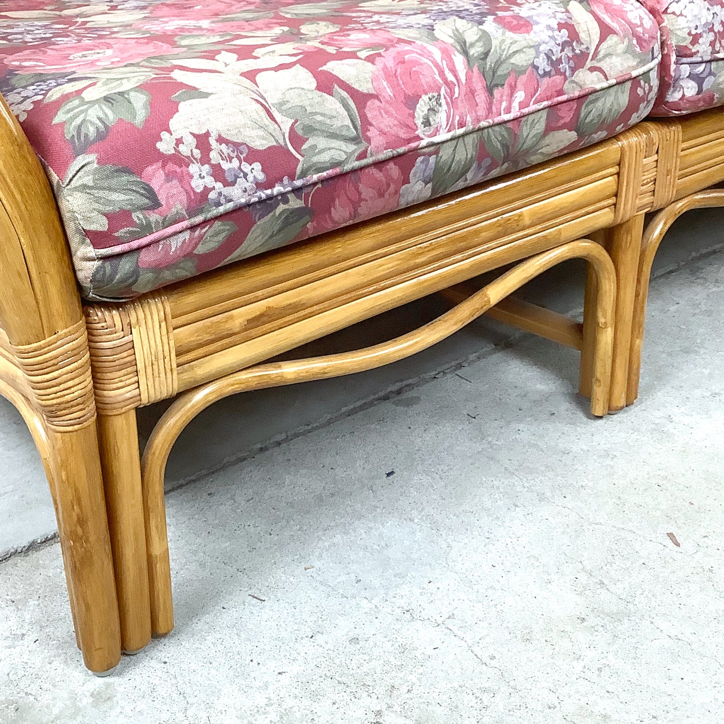 Vintage Architectural Boho Modern Rattan Sofa