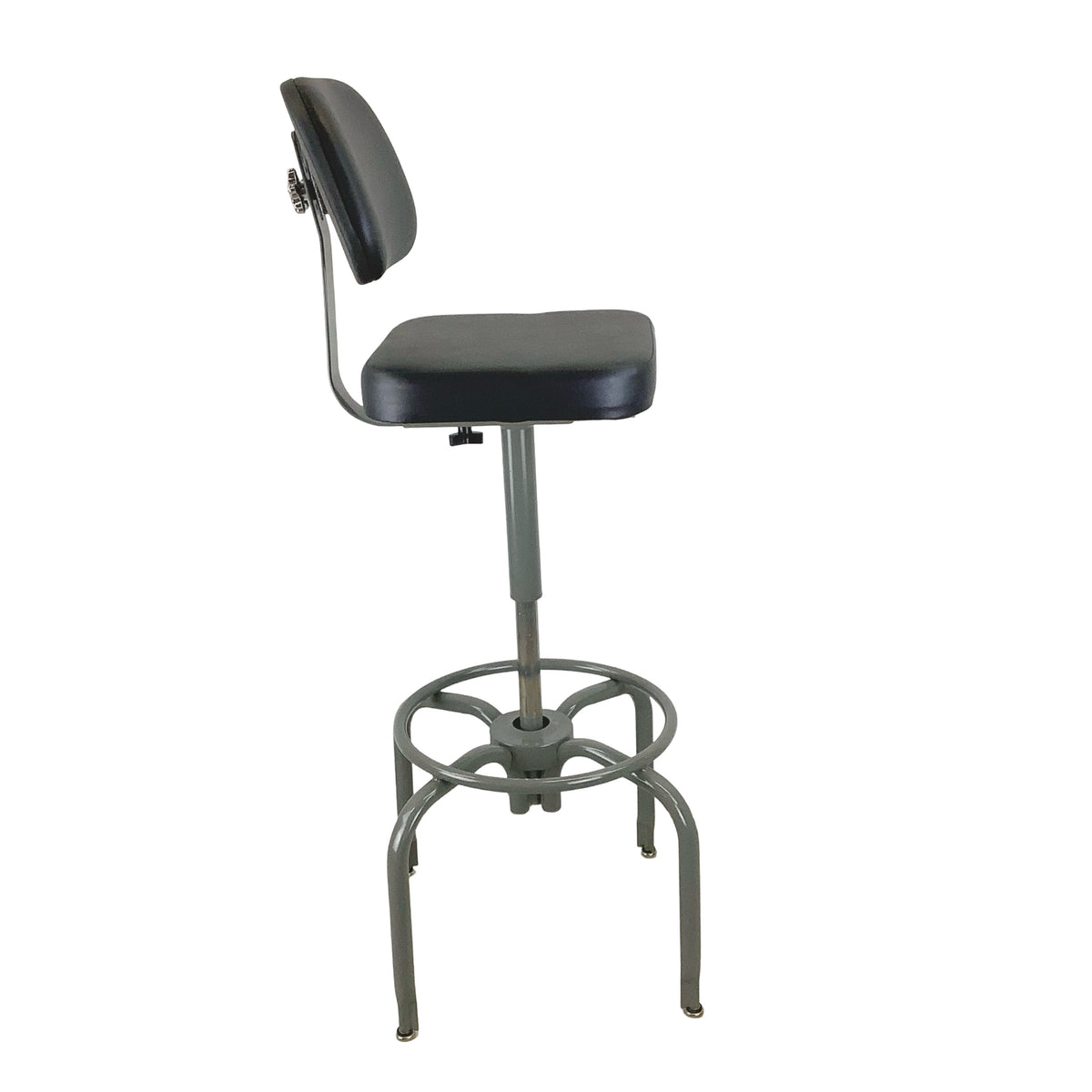 Vintage Industrial Drafting Stool with Backrest and Footrest
