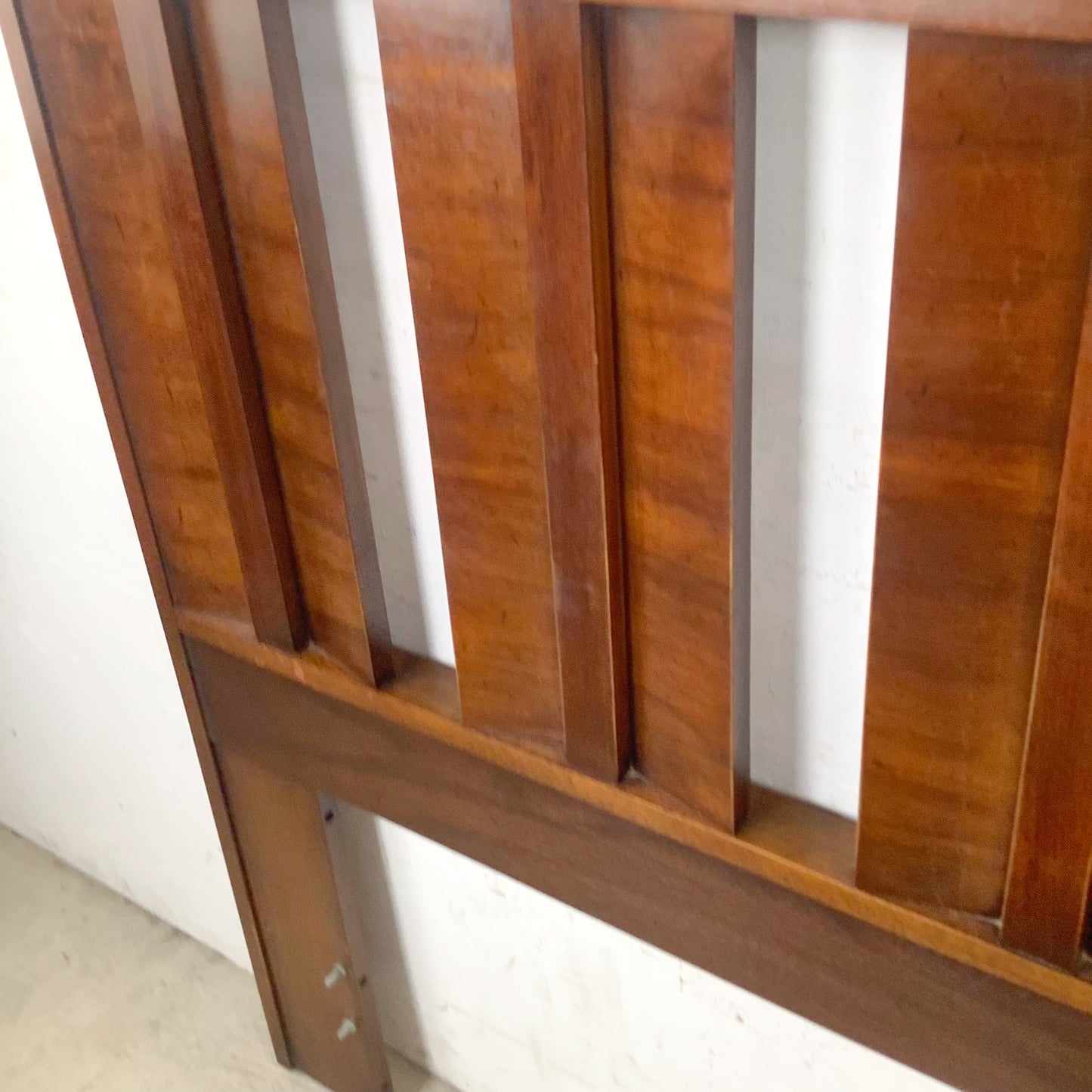 Vintage Mid-Century Modern Walnut Queen Headboard with Architectural Vertical Slat Design