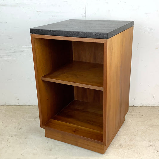 Vintage Modern End Table With Stone Top