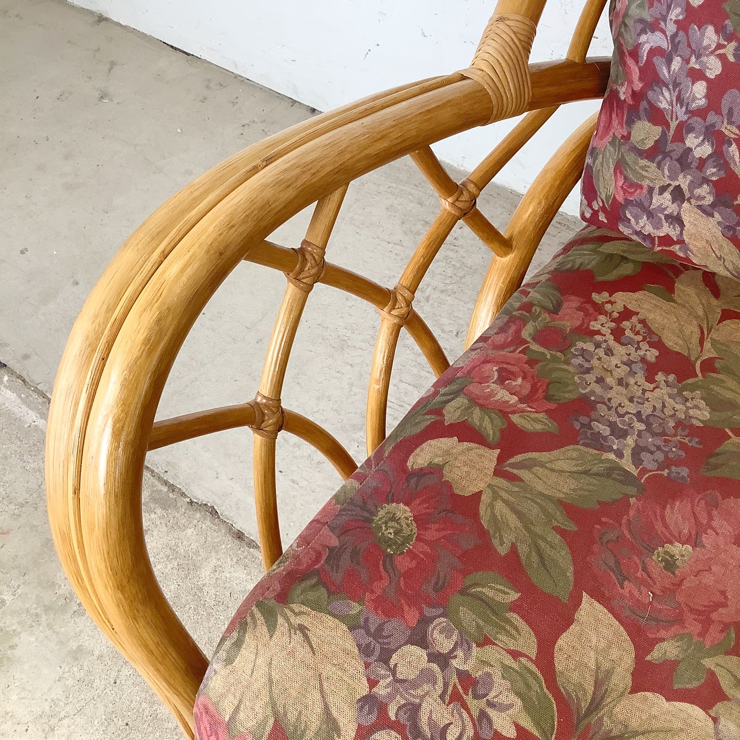 Ficks Reed Style Rattan Lounge Chair and Ottoman | Arched Diamond Lattice Back