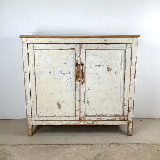 Rustic 20th Century Two-Door Cabinet – Distressed White Patina with Ample Storage
