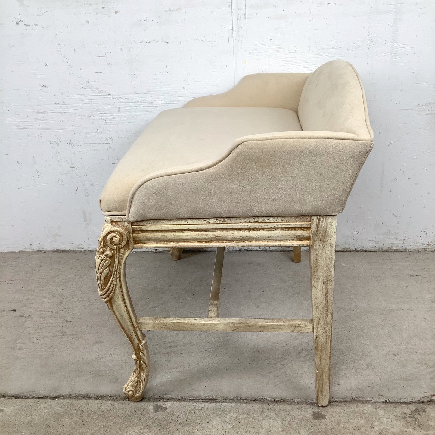 French-Inspired Decorator Bench with Carved Wood Frame