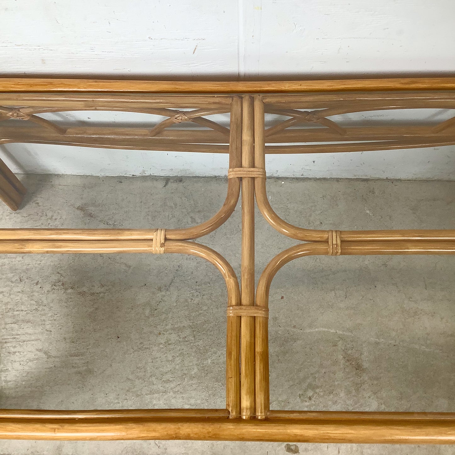 Vintage Rattan Cocktail Table, Cathedral Arch Apron with Glass Top