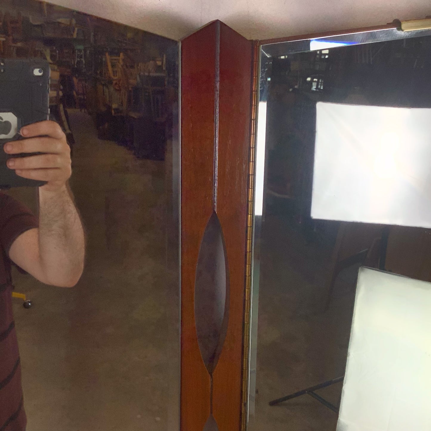 Vintage Mid-Century Modern Walnut Tri-Fold Wall Mirror