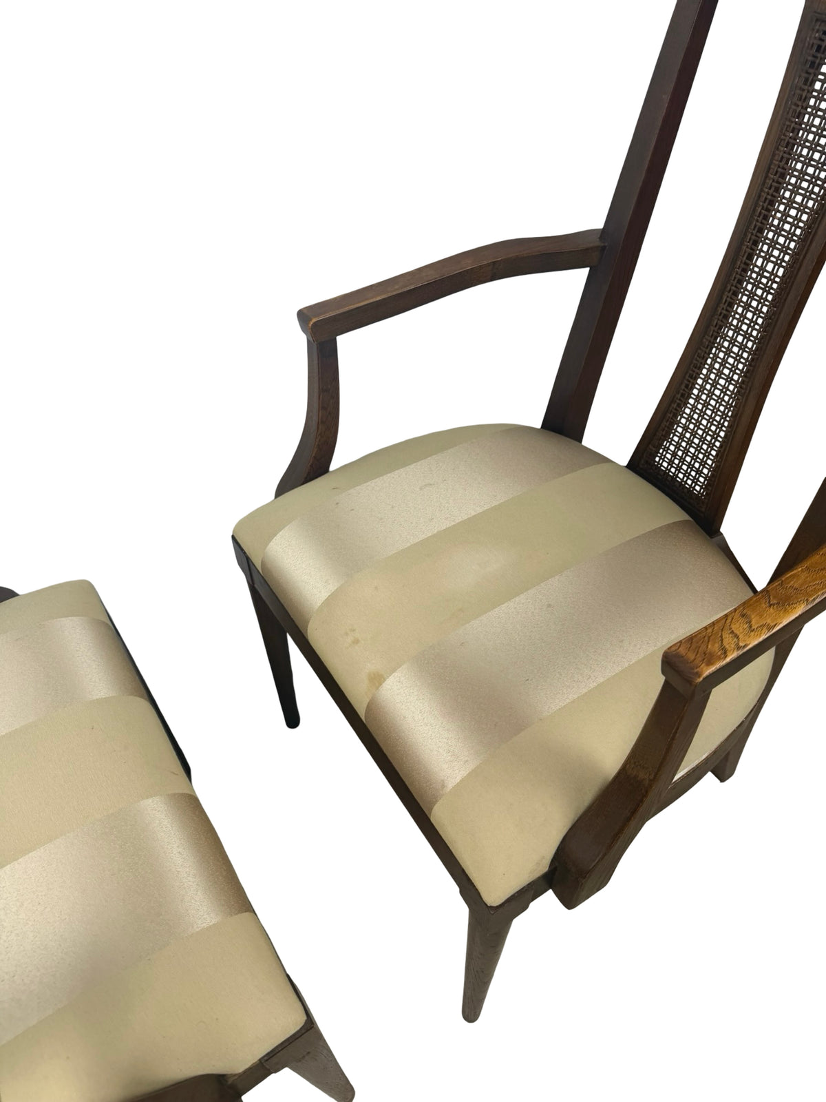 Pair of Mid-Century Modern High-Back Cane Dining Armchairs, Stamped Denmark