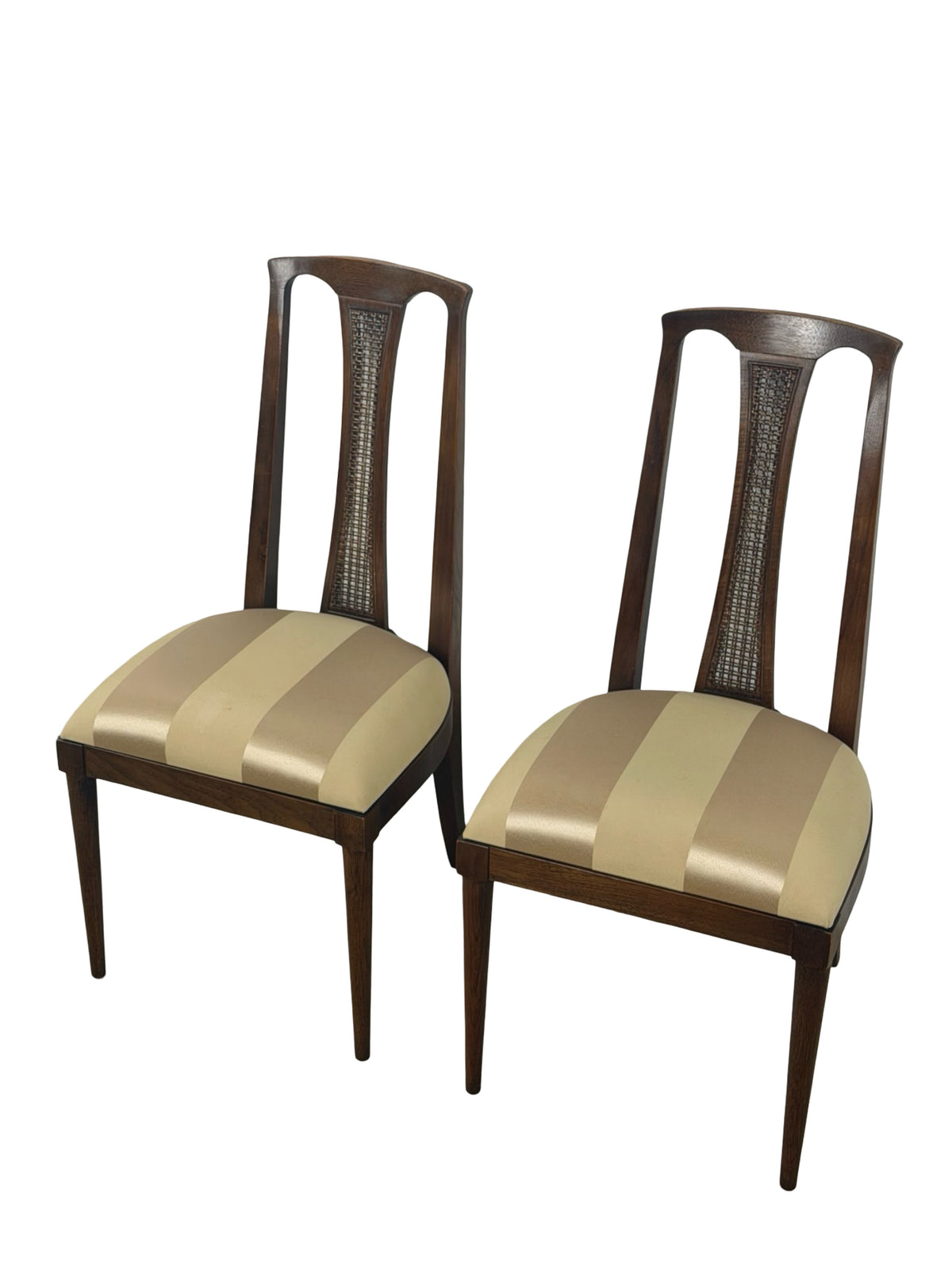 Pair of Vintage Mid-Century Modern High-Back Cane Dining Chairs, Stamped Denmark
