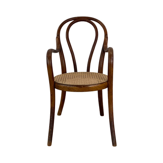 Vintage Thonet Style Children's Armchair With Bentwood Frame and Cane Seat