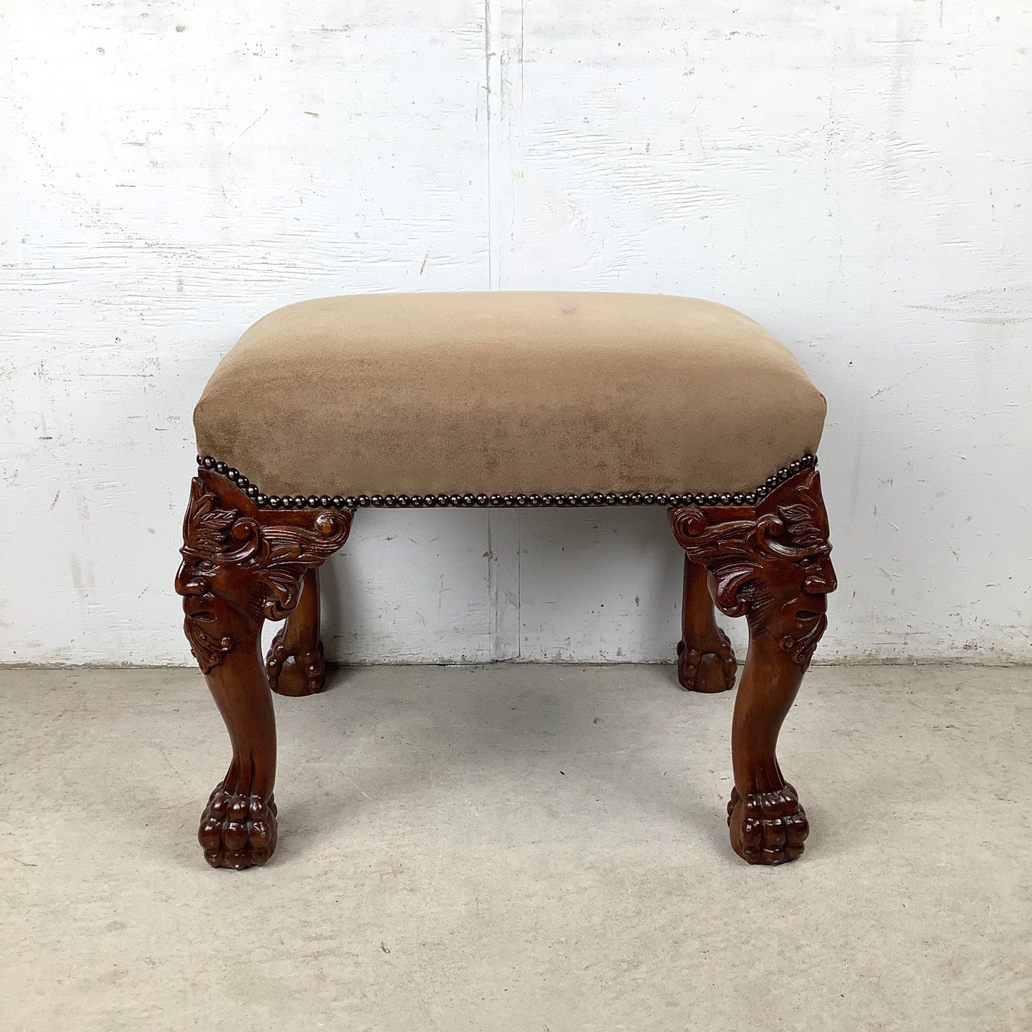 Gothic Revival Carved Grotesque Footstool